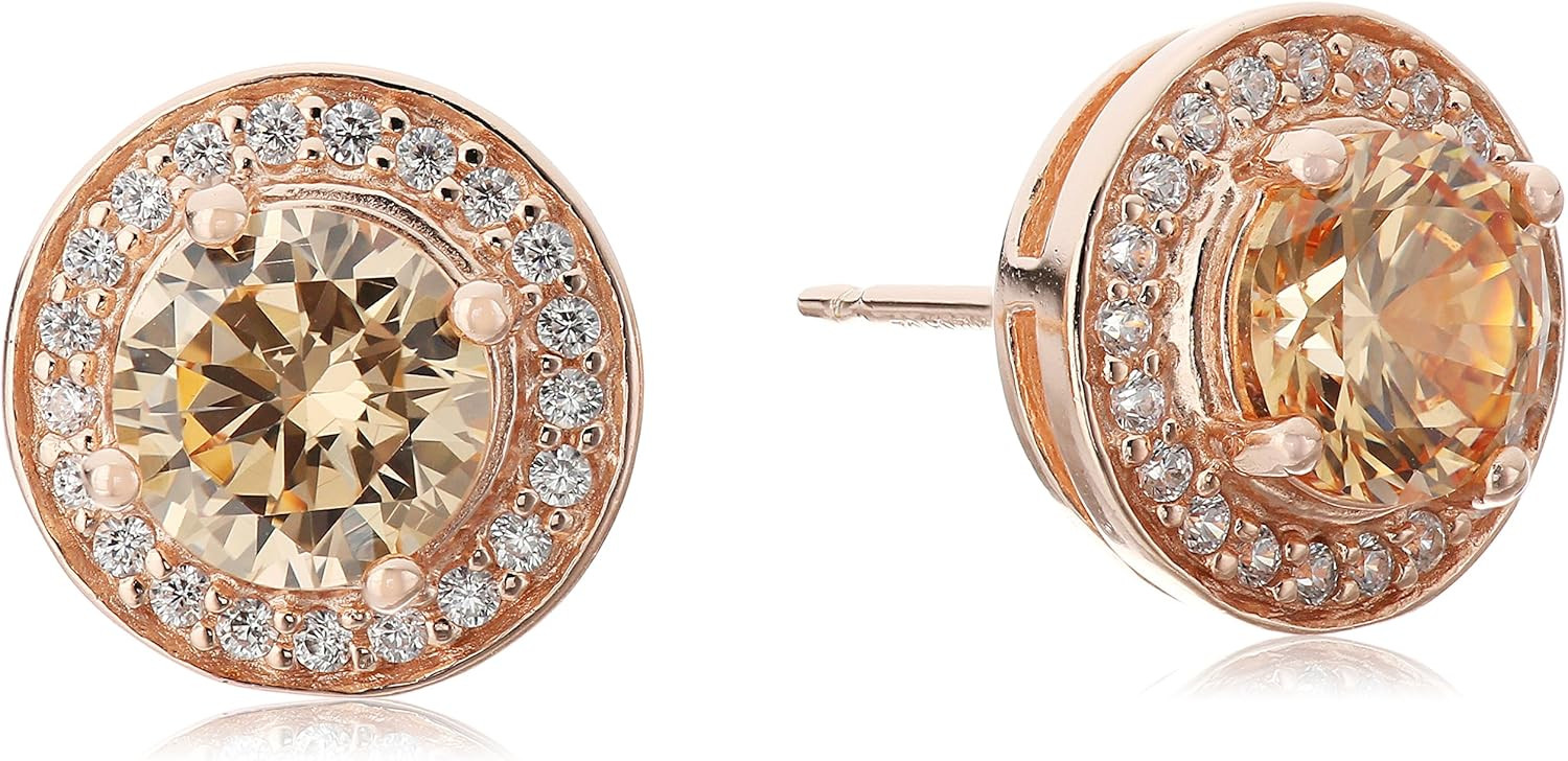 925 Sterling Silver Cubic Zirconia Cubic Zirconia Flower Basket, Cushion Halo or Round Halo Earri... | Amazon (US)