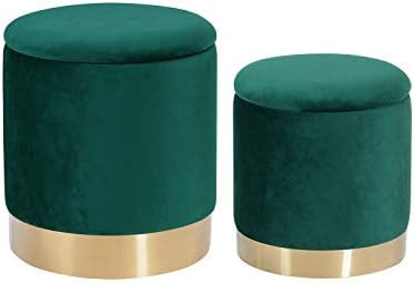 DEERUN Round Velvet Storage Ottoman Foot Rest Stool/Upholstered Footstool with Gold Plating Base,Pac | Amazon (US)