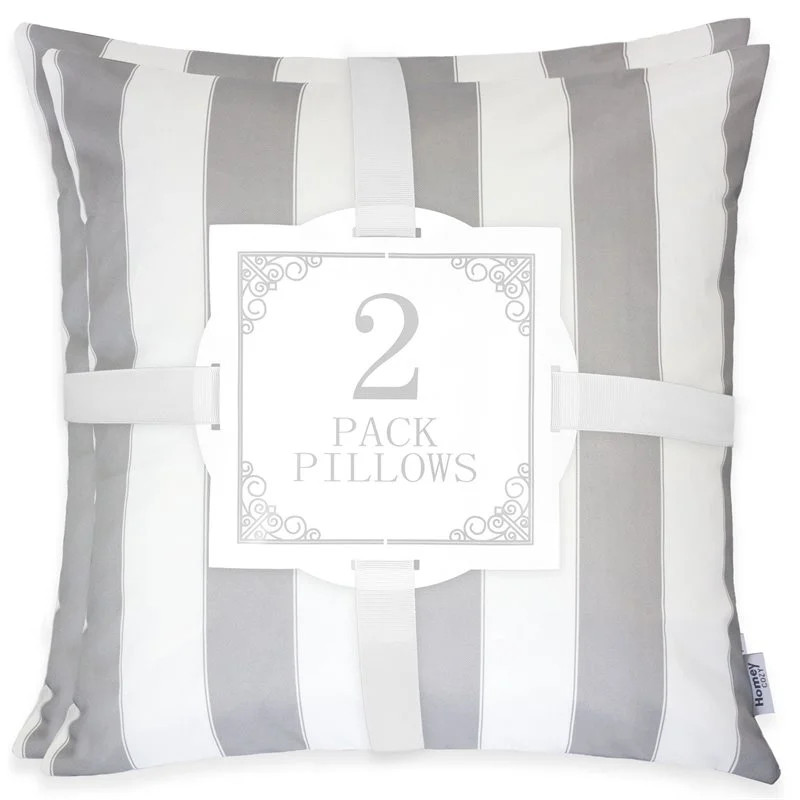 Homey Cozy Olivia 20-inch Stripe Fabric Outdoor Pillow in Gray (Set of 2) | Walmart (US)