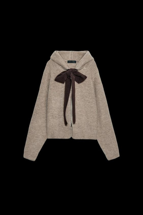 HOODIE CARDIGAN WITH BOW | Zara US