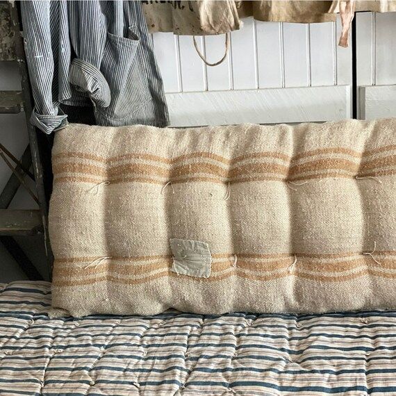 Antique European grain sack tufted cushion/bench pillow/ farmhouse pillow/ mattress pad/ bedding/... | Etsy (US)