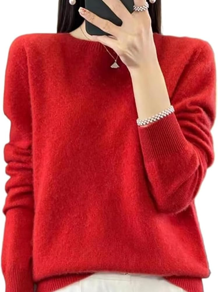 Warm Cashmere Sweaters for Women Long Sleeve Crew Neck Classic Soft Pullover Sweater Loose Casual... | Amazon (US)