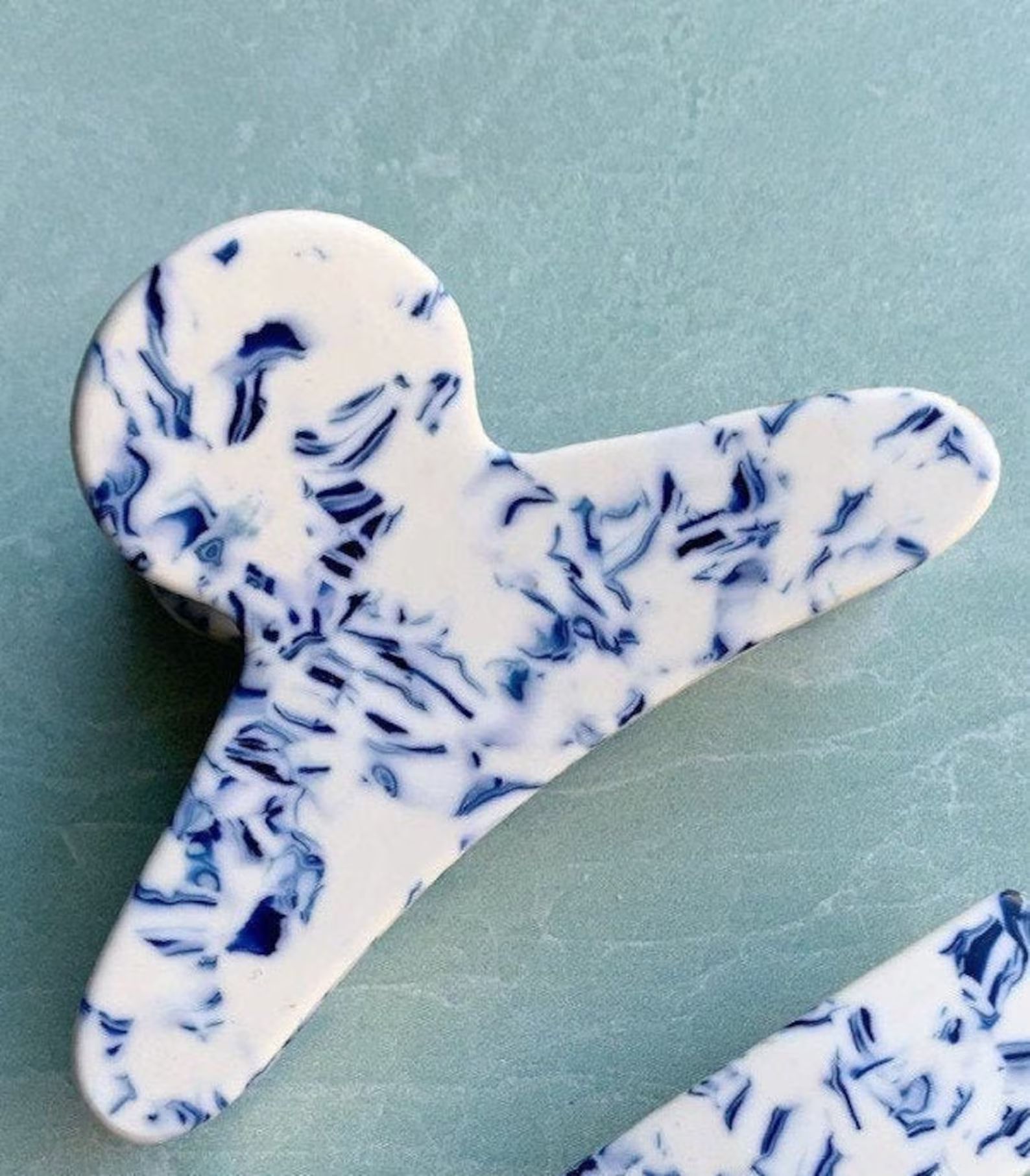 French Claw Clip in Porcelain Tortoise Blue and White Acetate | Etsy | Etsy (US)