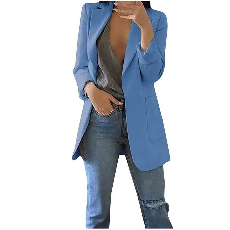 KBODIU Womens Tops Suits Casual Blazers Open Front Long Sleeve Work Office Jackets Pockets Lapel ... | Walmart (US)