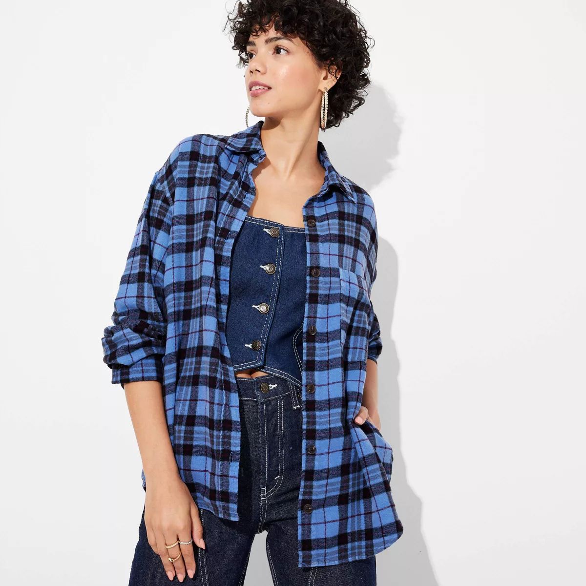 Women's Long Sleeve Oversized Flannel Button-Down Shirt - Wild Fable™ Plaid | Target