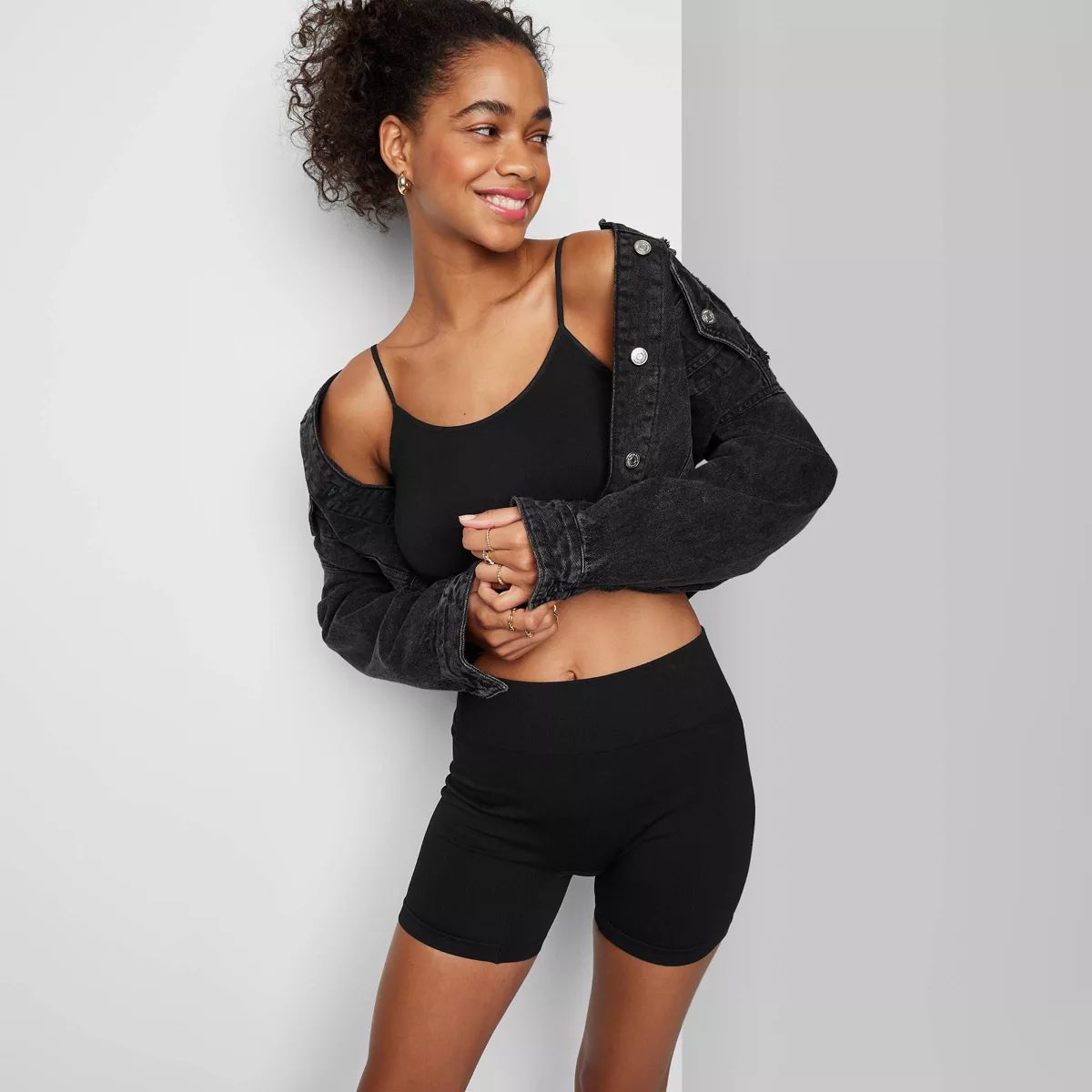 Women's High-Rise Seamless Bike Shorts - Wild Fable™ Black L | Target