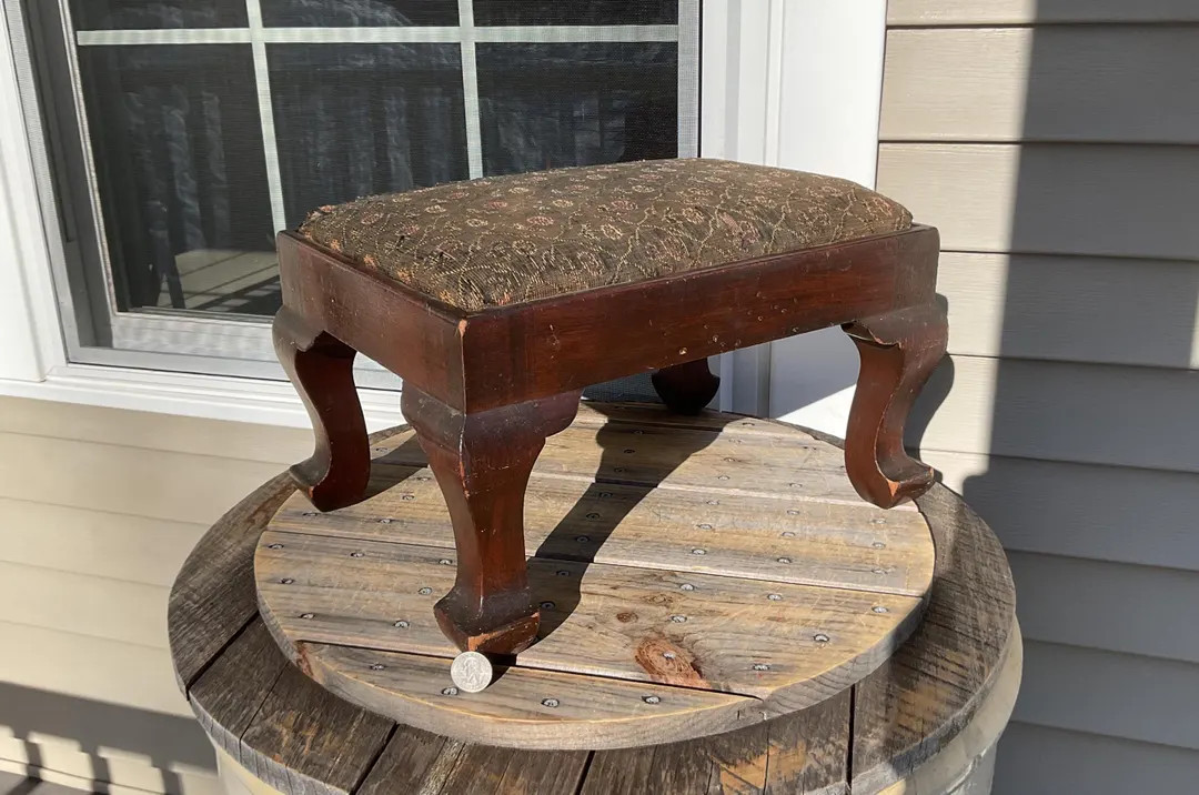 Antique Dark Wood Foot Stool Bench Foot Rest Floral Upholstered Rectangle 16"L | Etsy (US)