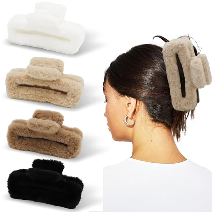 Ahoney 5 Inch Fuzzy Hair Claw Clip for Women Soft Fluffy Cute Hair Clips for Thick Hair, Strong H... | Amazon (US)