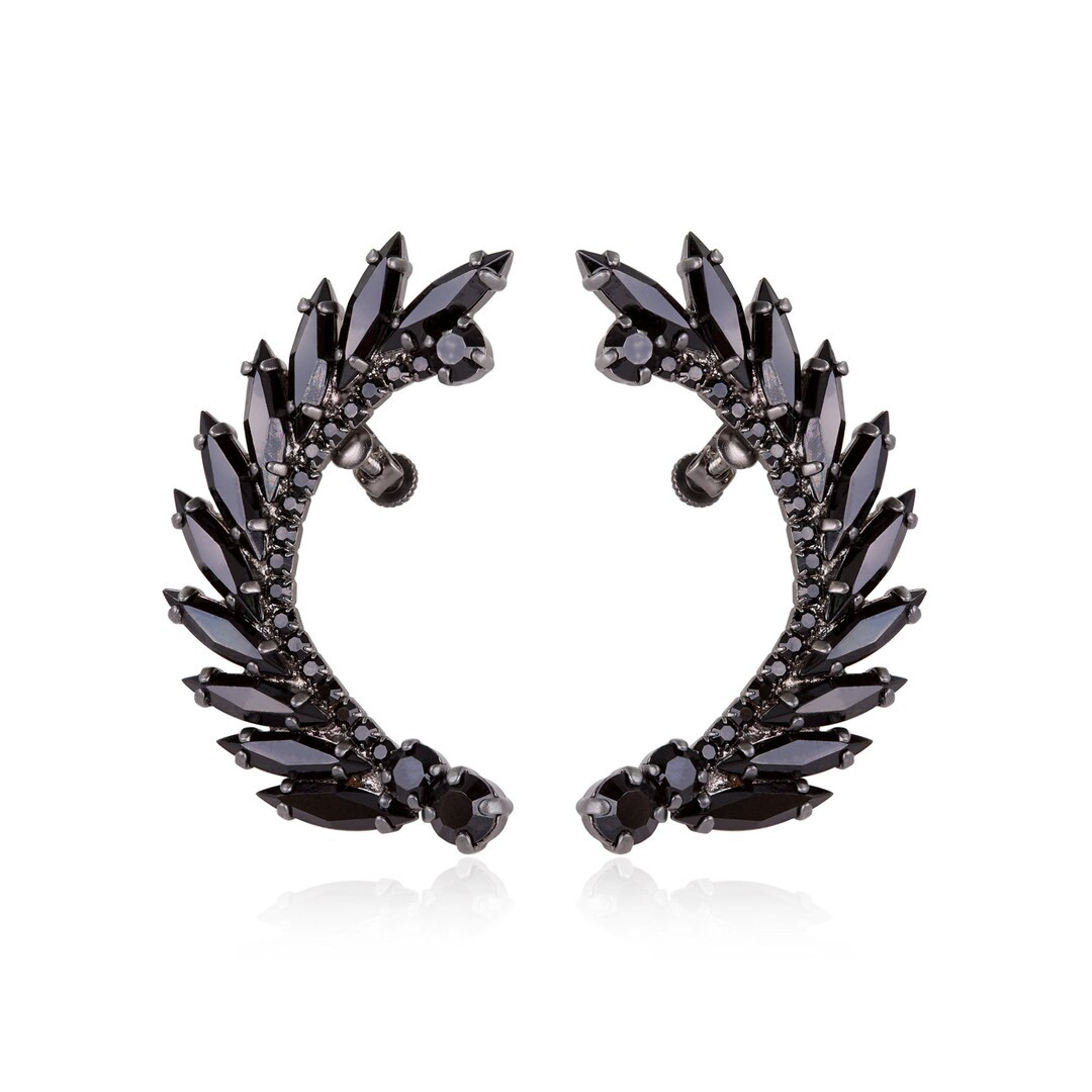 Black Ear Cuff, Ear Cuff Earrings, Black Earrings, Ear Warp, Ear Climber, Ear Cuff, Ear Crawler, ... | Etsy (US)