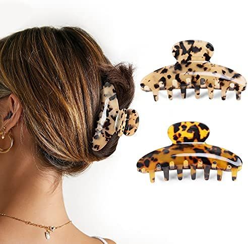 Wekin Hair Claw Clips for Thick Hair, 2 Pack Tortoise Hair Clips, Acrylic Celluloid French Butterfly | Amazon (US)