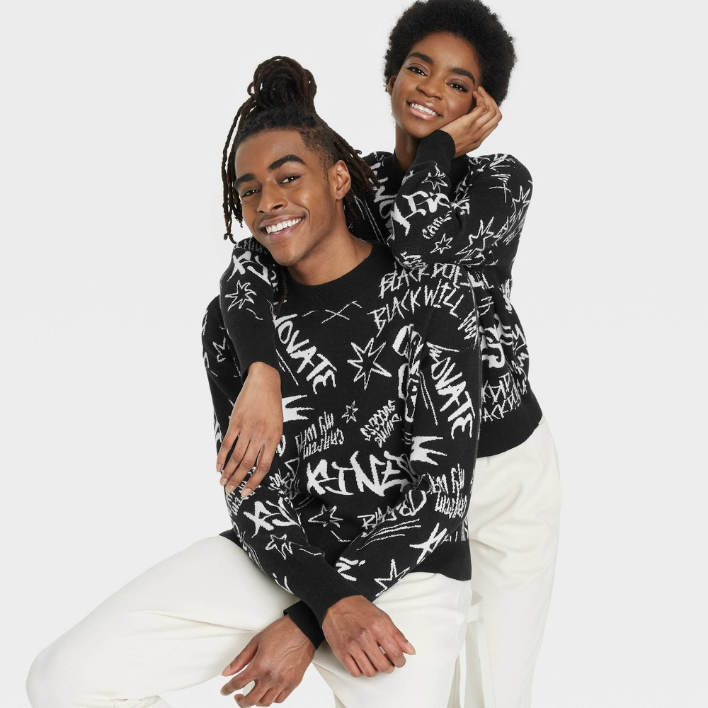 Black History Month Adult Graffiti Scoop Neck Pullover Sweater - Black Jacquard L | Target