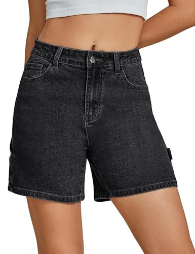 luvamia Denim Shorts Women Mid Thigh Jean Shorts for Women Jorts Women Baggy Black Shorts Women Denim Black Denim Shorts Women Black Jean Shorts Women Washed Black X-Large Fits Size 16 / Size 18 | Amazon (US)