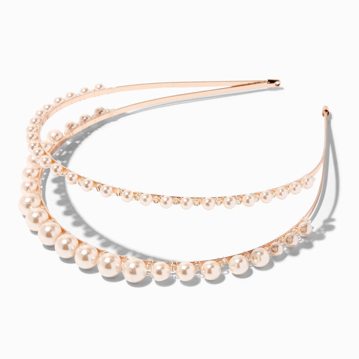Blush Pink Pearl Two Row Headband | Claire's (US)