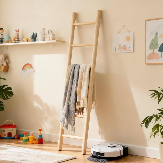 Wooden Blanket Ladder - 76in Natural & Motley Wood - Leaning Wall Decor for Bedroom, Bathroom, Li... | Amazon (US)