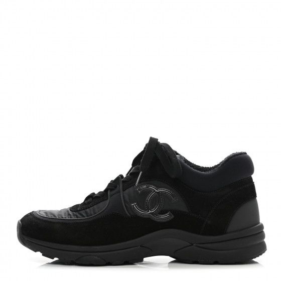 CHANEL Nylon Calfskin Suede CC Sneakers 40 Black | Fashionphile