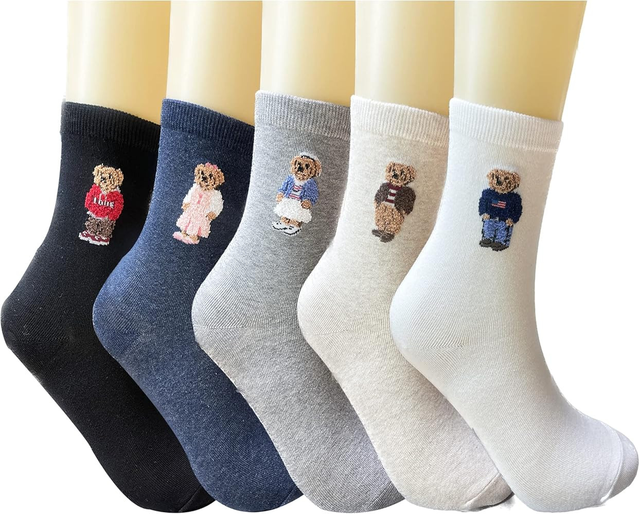 GRISIM Women's Bear Socks, Cute Animal Teddy Bear Crew Socks, Gifts for Holiday | Amazon (US)