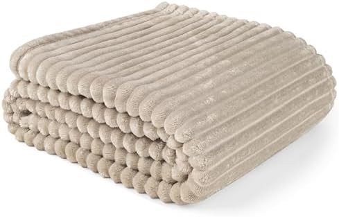 PAVILIA Super Soft Fleece Throw Blanket Twin Taupe Tan Camel, Fuzzy Plush Flannel Throw, Warm Coz... | Amazon (US)