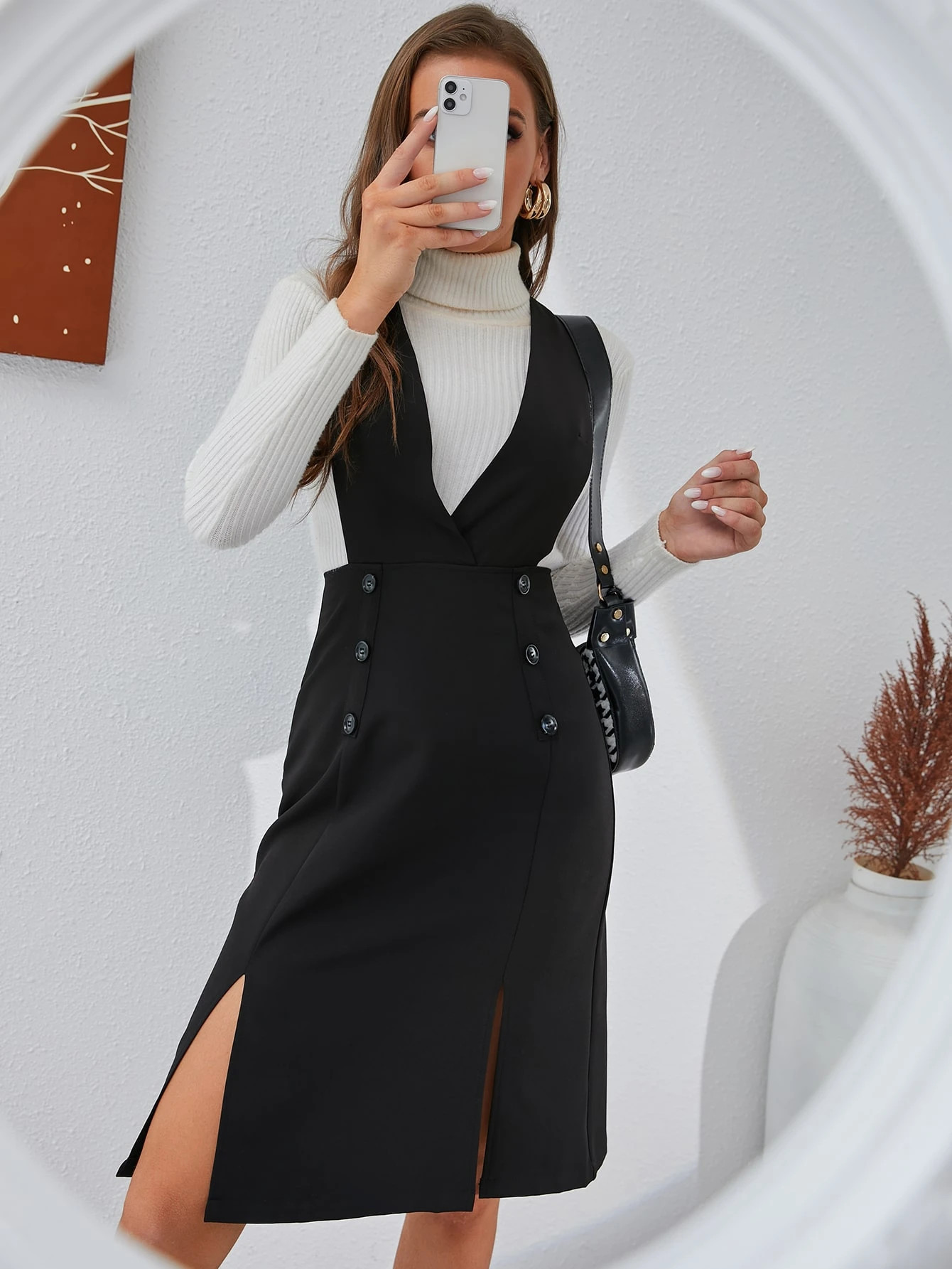 Button Detail Split Hem Dress | SHEIN