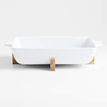 Oven-to-Table Rectangle Baking Dish with Wood Trivet + Reviews | Crate & Barrel | Crate & Barrel