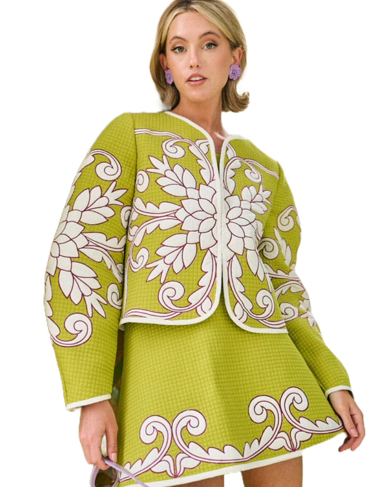 Mimi Quilted Jacket in Pear Trapunto | Monkees of Richmond and Virginia Beach