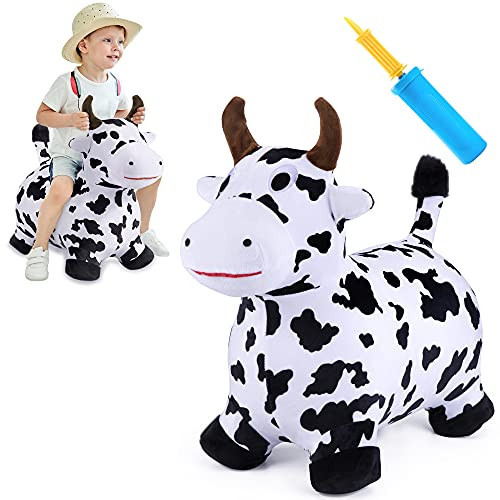 iPlay, iLearn Bouncy Pals Hopping Cow Horse, Toddler Girl Boy Inflatable Bouncing Animal Hopper Toy, Outdoor Indoor Plush Ride on Bouncer, Baby Birthday Gift 18 Month 2 3 4 Year Old Kid - Cow | Amazon (US)