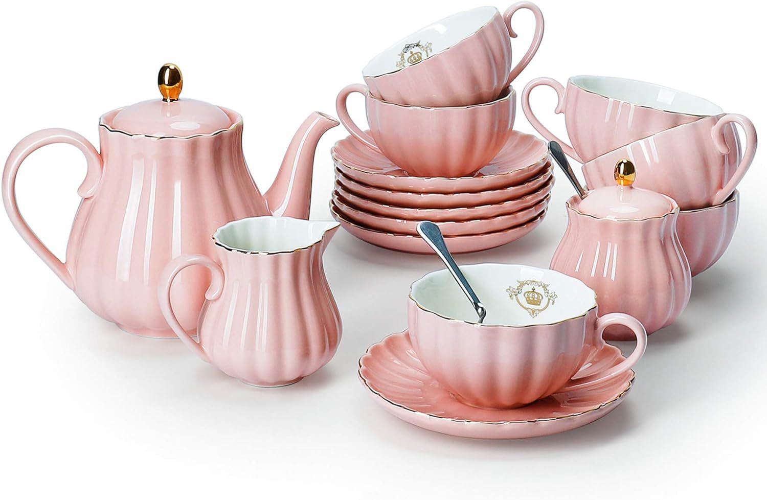 Amazingware Porcelain Tea Set - Tea Cup and Saucer Set Service for 6, with 28 oz Teapot Sugar Bow... | Amazon (US)