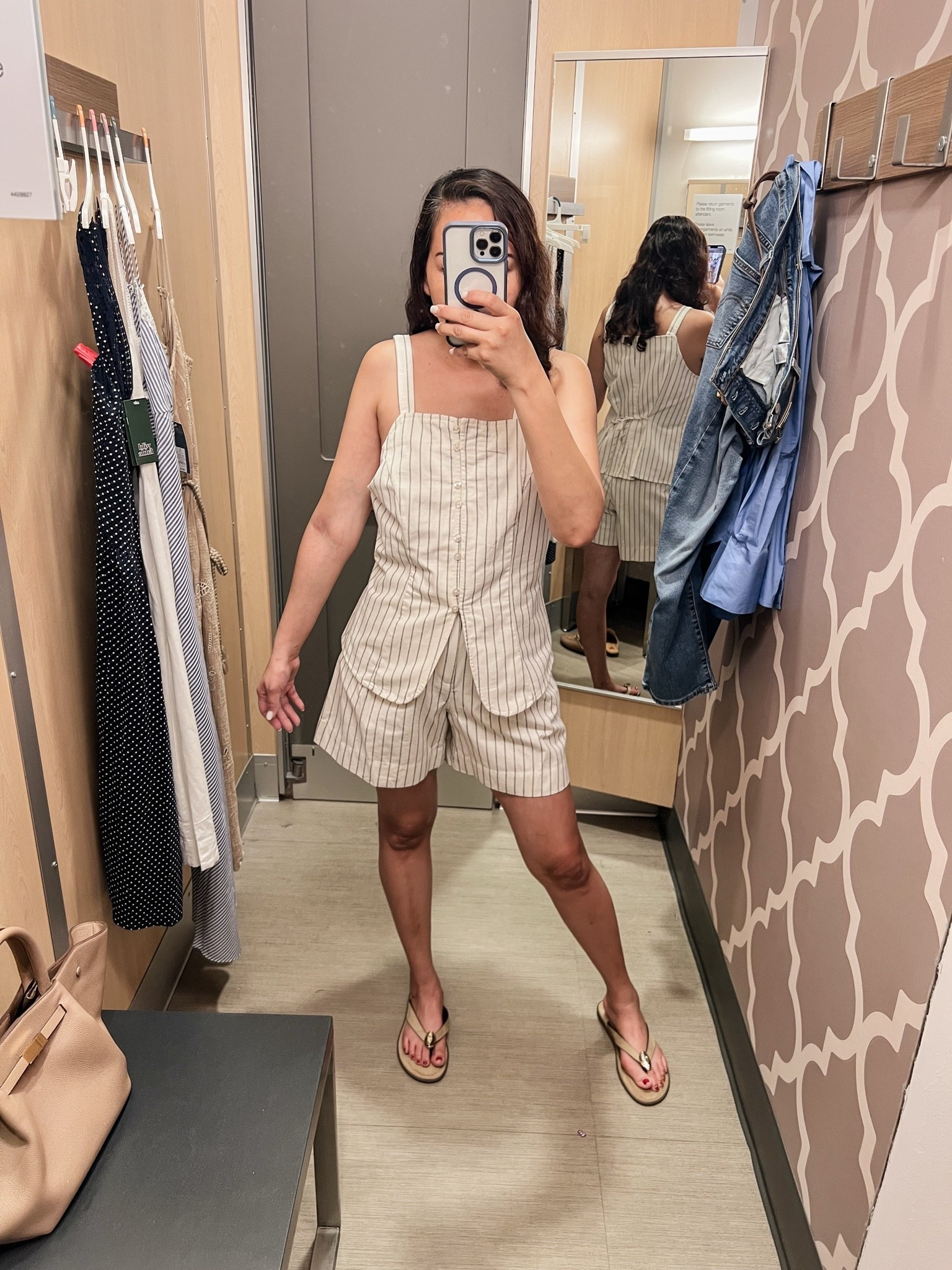 And this striped short set? Elite. This is exactly the kind of outfit I love for summer because it looks styled without requiring effort. The fit is relaxed but still flattering, and you can wear the pieces separately too.

#LTKootd