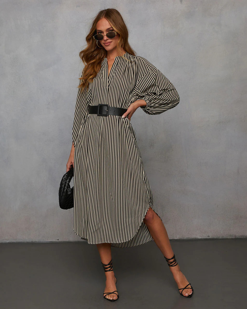 Dimarco Striped Pocketed Belted Midi Dress | VICI