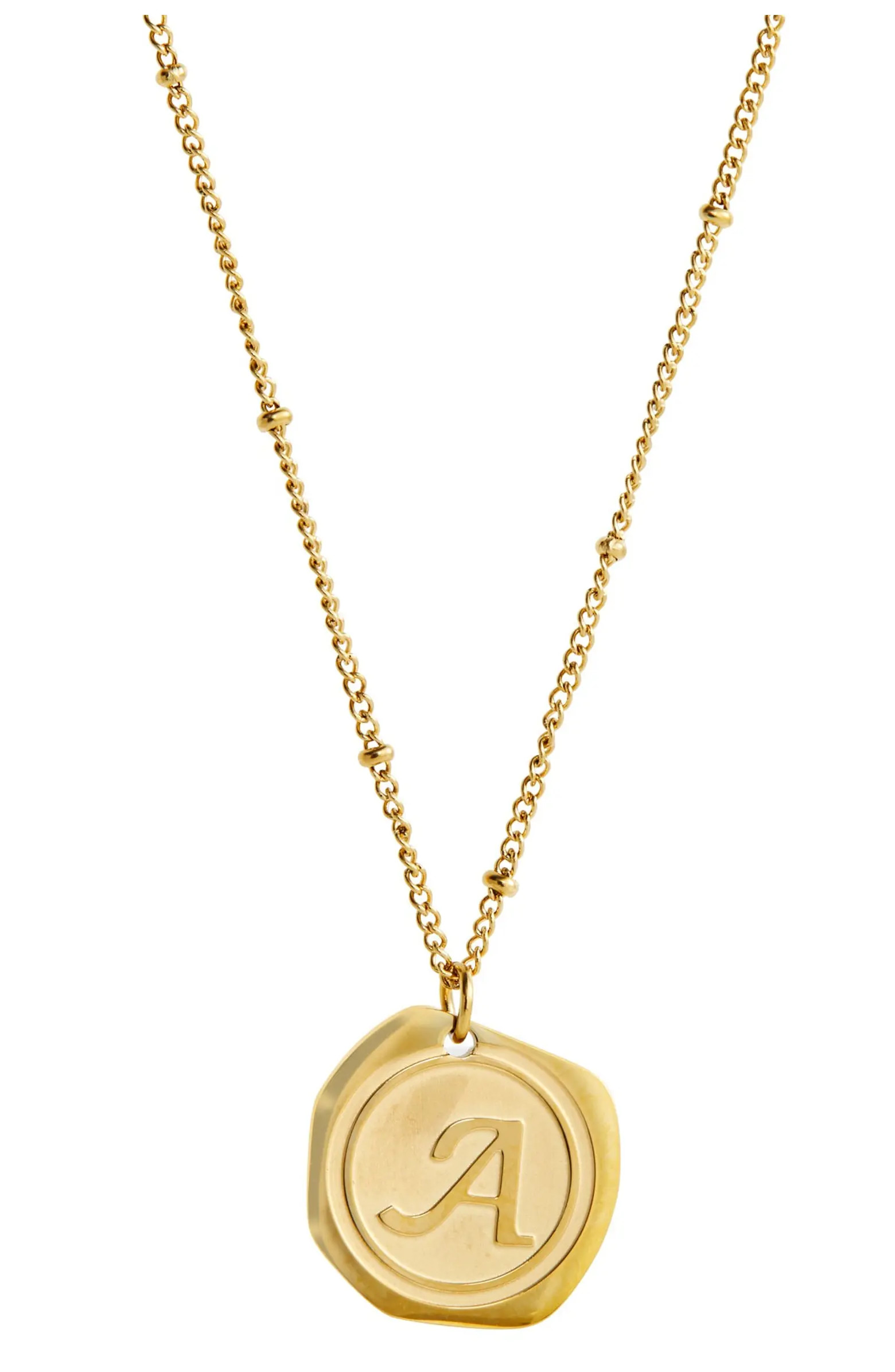 22K Yellow Gold Plated Stainless Steel Coin Initial Necklace | Nordstrom Rack