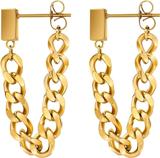 Gold Dangle Earrings for Women 14K Gold Plated Link Chain Tassel Earrings Silver Drop Earring Dan... | Amazon (US)