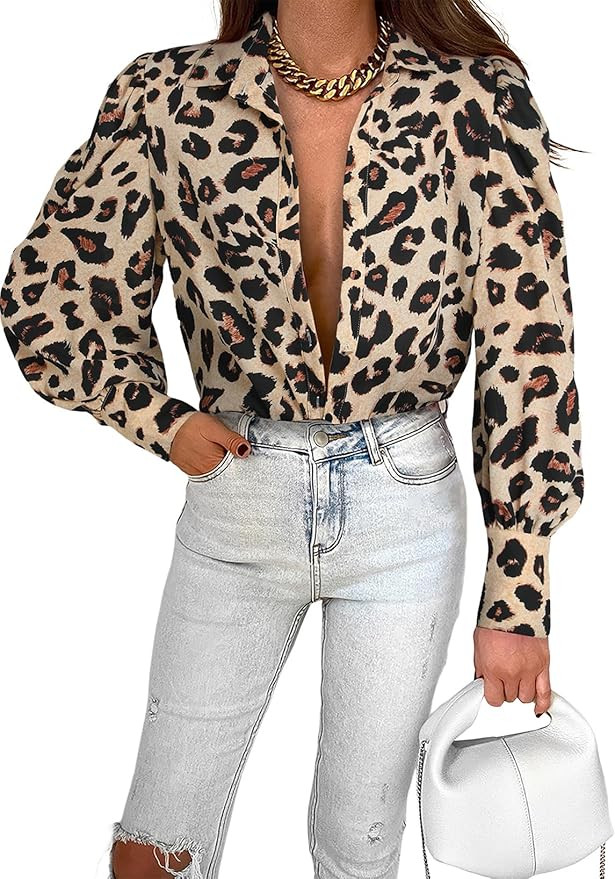 EVALESS Womens Tops Button Down Shirts Print Long Sleeve Blouses for Women Fashion 2023 | Amazon (US)