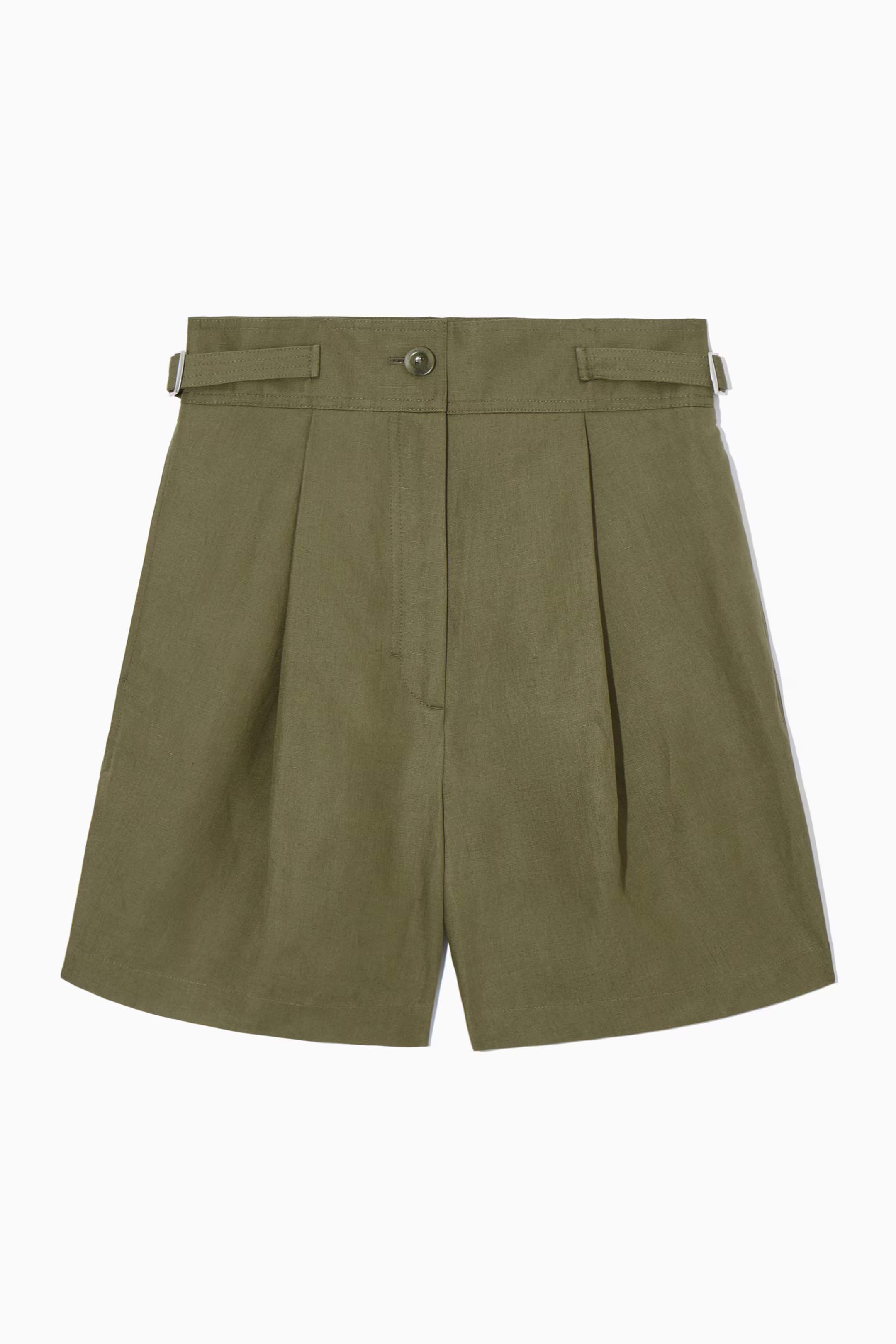 - PLEATED LINEN-BLEND UTILITY SHORTS - KHAKI - Ladies | H&M GB | H&M (UK, MY, IN, SG, PH, TW, HK)