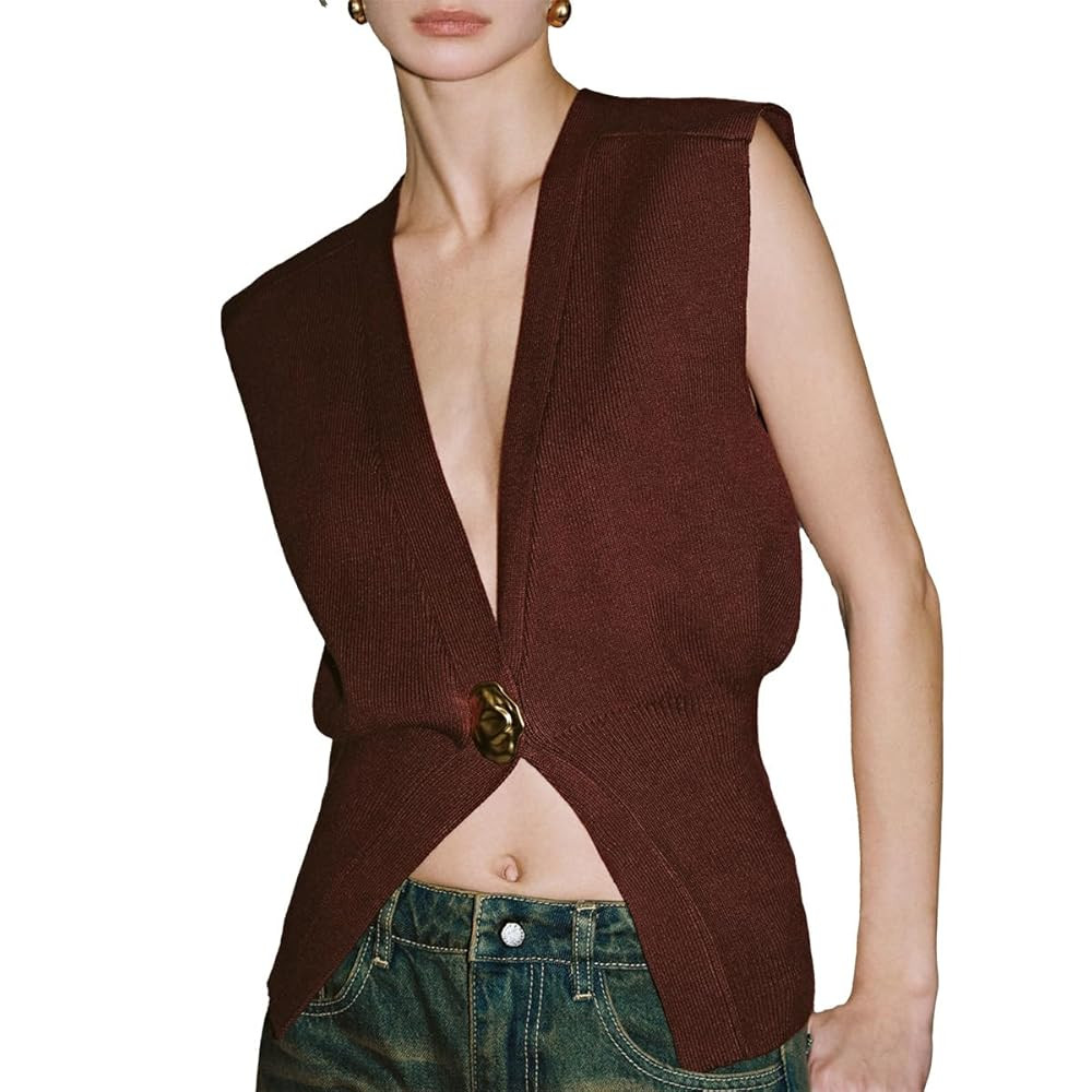 Women's Sweater Vest Sleeveless V-Neck Knit Tops Lightweight with Gold Leaf Button Down Cardigans | Amazon (US)