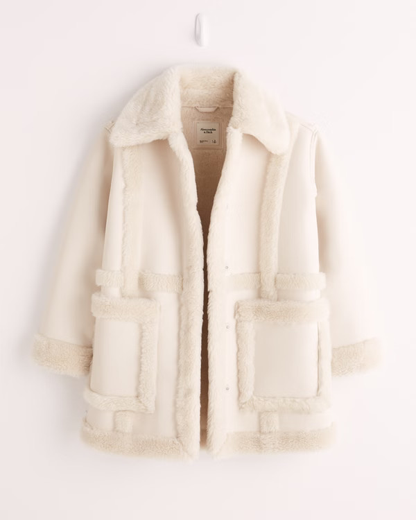 Oversized Sherpa-Lined Vegan Leather Coat | Abercrombie & Fitch (US)