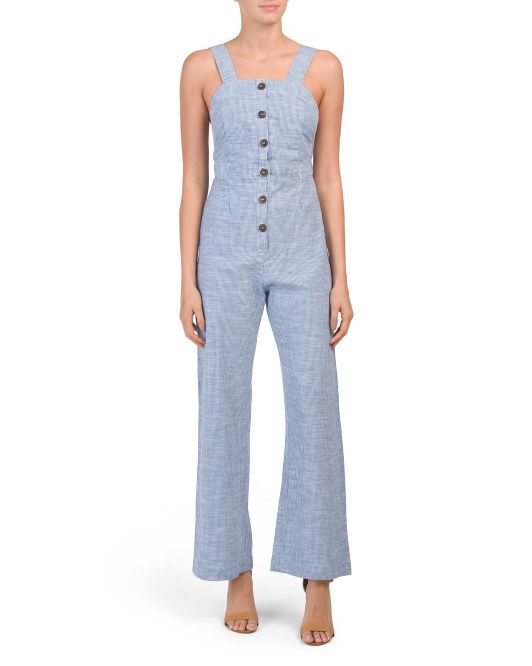 Juniors Mini Stripe Button Front Jumpsuit | TJ Maxx