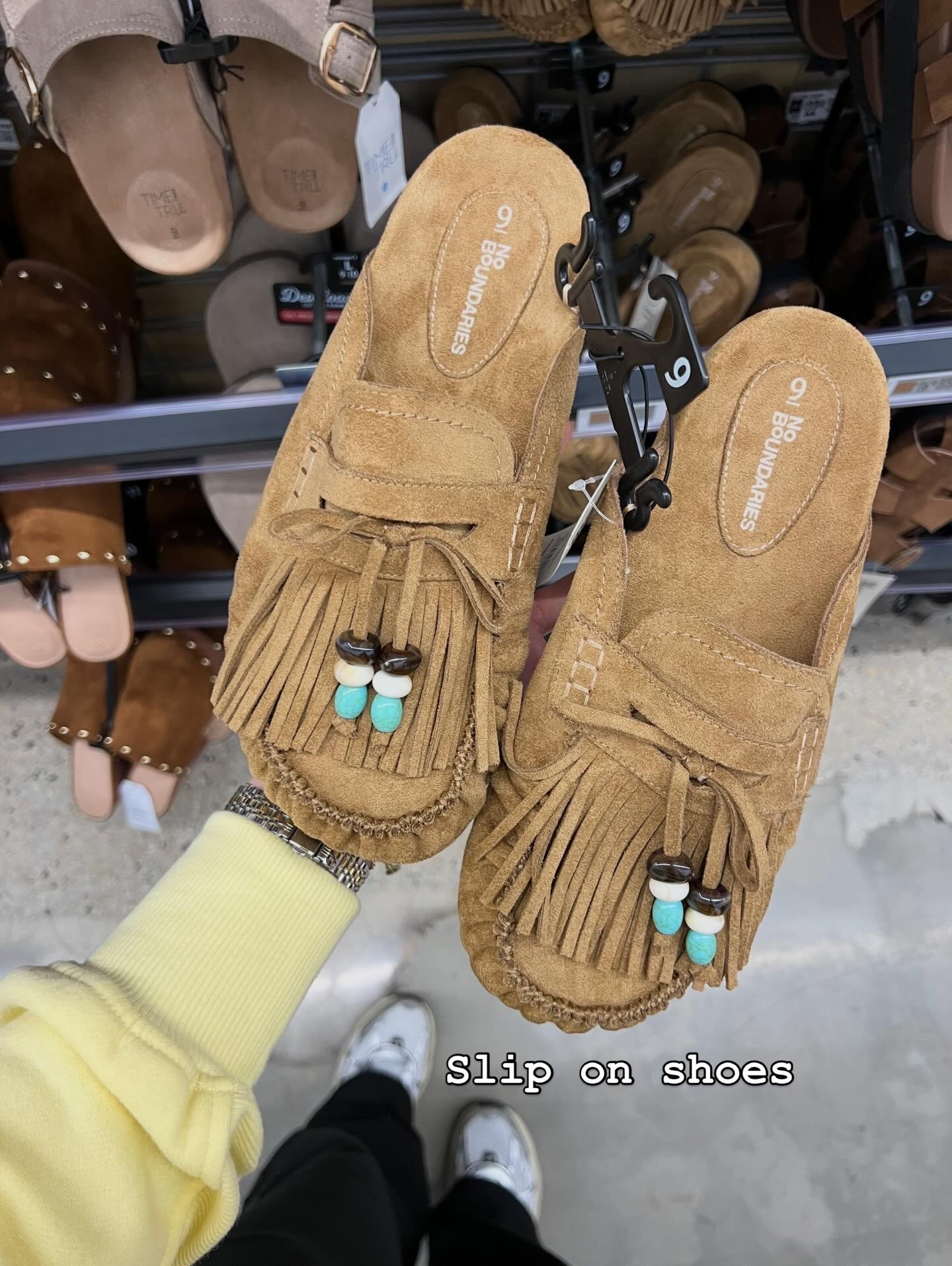 Slip on faux suede shoes with fringe detail at Walmart 
