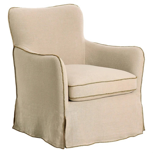 Devon Updated Traditional Beige Linen Slipcovered Swivel Chair | Kathy Kuo Home
