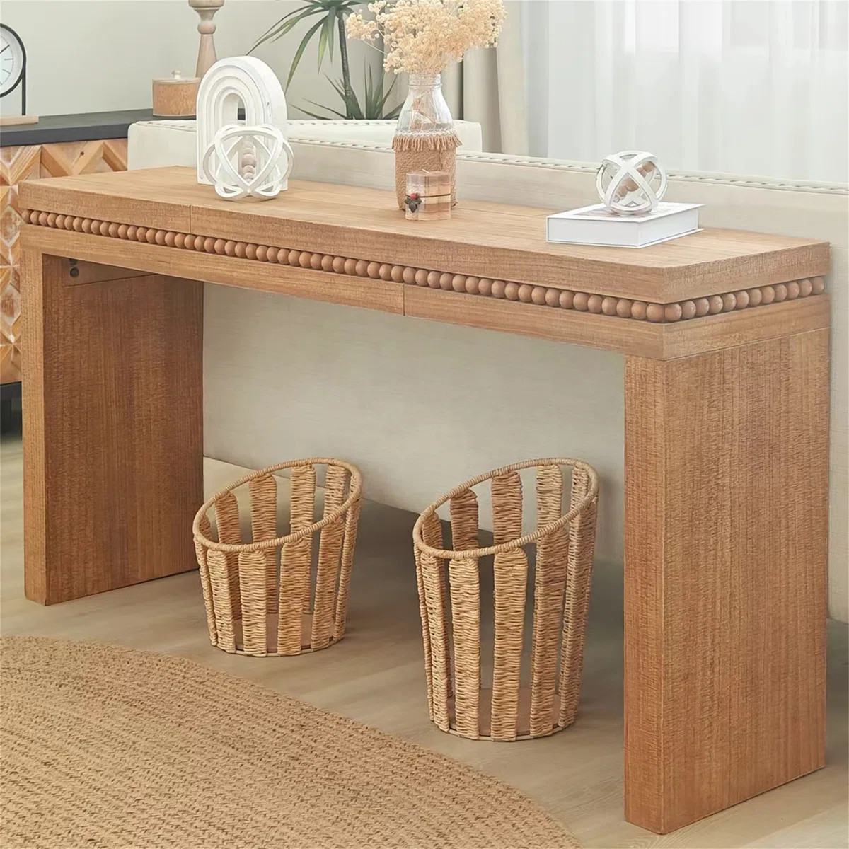 64In Modern Console Table \u2013 Elegant Entryway Table With Decorative Beaded Trim | Wayfair North America
