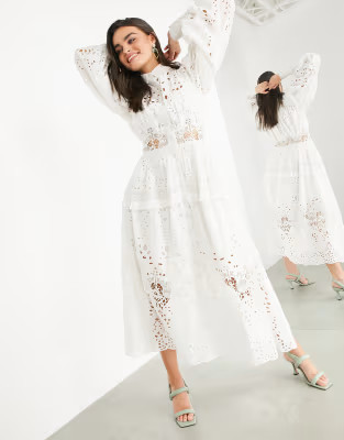 ASOS EDITION broderie shirt dress in white | ASOS (Global)