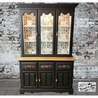 Sold Vintage China Hutch in Modern Matte Black & Copper Handles, Stamped White Lighted | Oak Storage Kitchen Cabinet | Etsy (US)