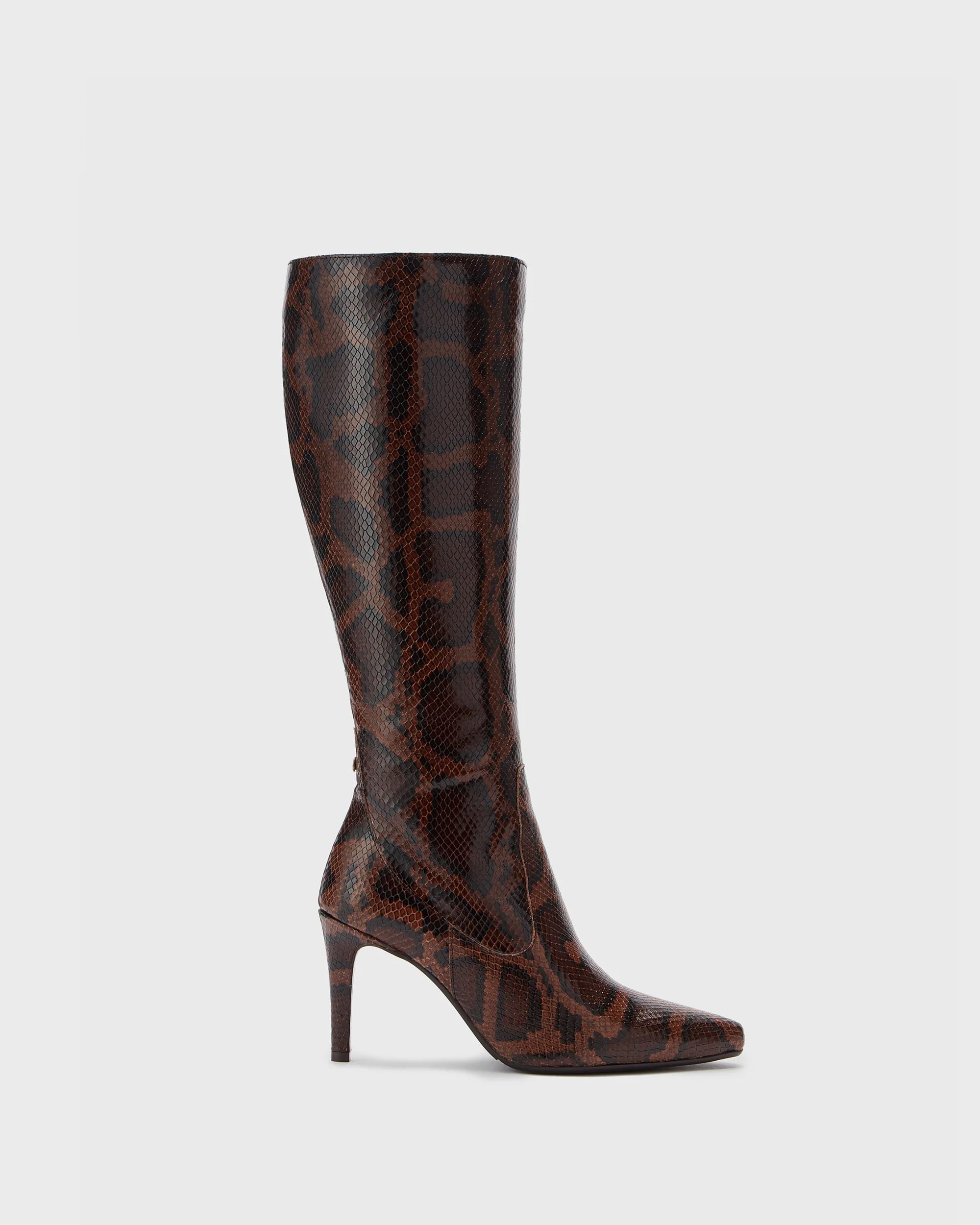 Freya Knee High Boots in Brown Snake | DuoBoots