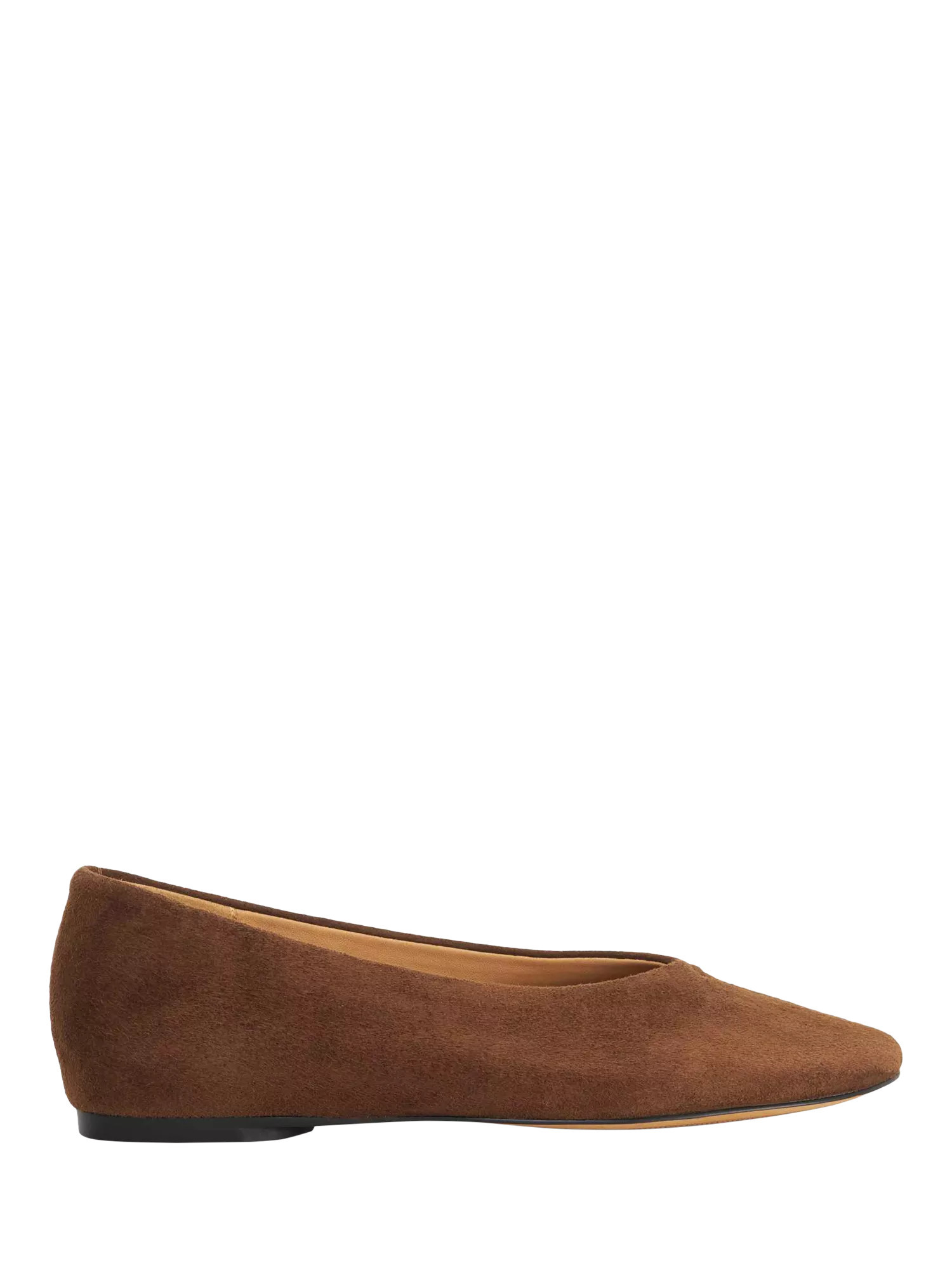 Dune London High Cut Suede Round Toe Ballerina Pumps, Brown | John Lewis (UK)