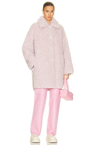 STAND STUDIO Gwen Faux Shearling Coat in Rose Sorbet | FWRD | FWRD 