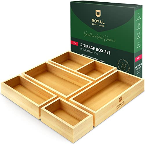 ROYAL CRAFT WOOD Luxury Bamboo Drawer Organizer Storage Box, Bin Set - Multi-Use Drawer Organizer... | Amazon (US)