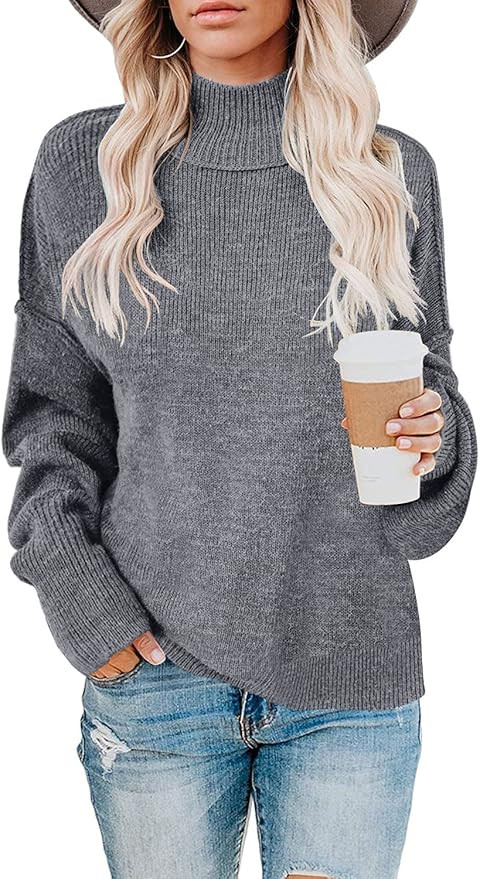 DOROSE Women's Turtleneck Long Sleeve Loose Oversized Knitted Pullover Sweater Tops | Amazon (US)
