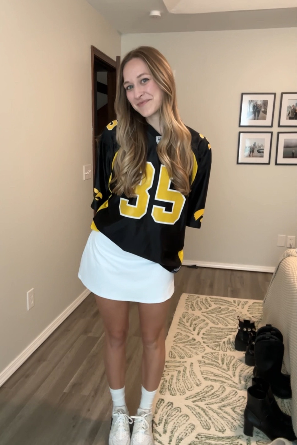 Game day outfit! I buy a S/M in men’s jerseys or an XL in juniors. 

College football, college game day, football game outfit inspo, NFL game, NFL apparel, game day outfit, tailgate outfit, tailgate style, football fashion, game day looks, tennis skirt outfit, cute sweatshirt outfit, sporty chic

#LTKfindsunder100 #LTKfindsunder50 #LTKSeasonal