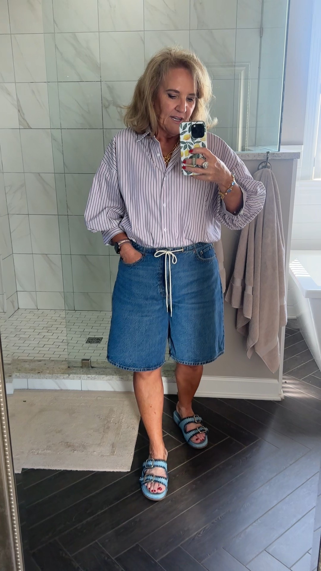 Denim shorts jorts size 30 I sized up
Blouse size medium use code NANETTE15 for 15% off 
Sandals true to size 


Red white blue memorial day fashion. Outfit 

#LTKOver40 #LTKSaleAlert #LTKSeasonal