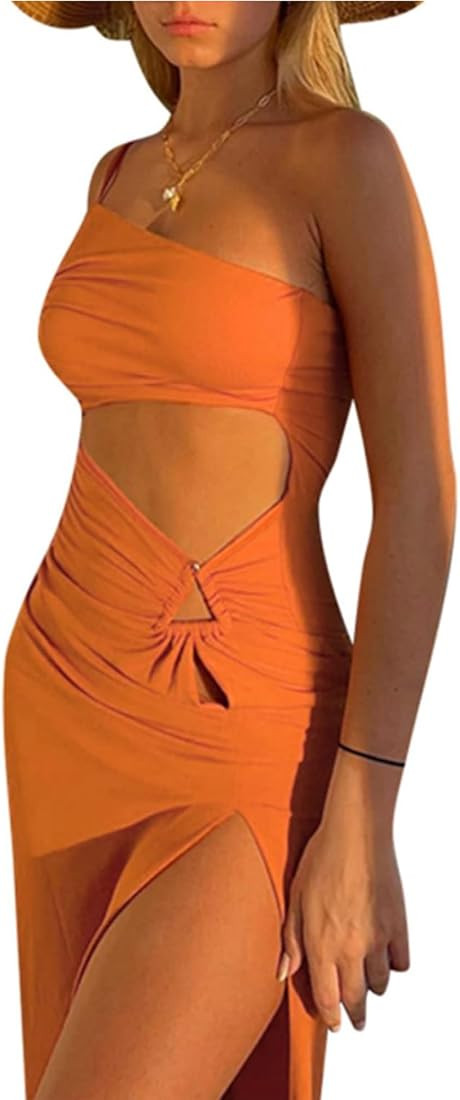 Bacmaze Y2K Strapless Strap Dress Sexy High Slit Bodycon Dress Mini Sleeveless Cutout Slim Dress ... | Amazon (US)