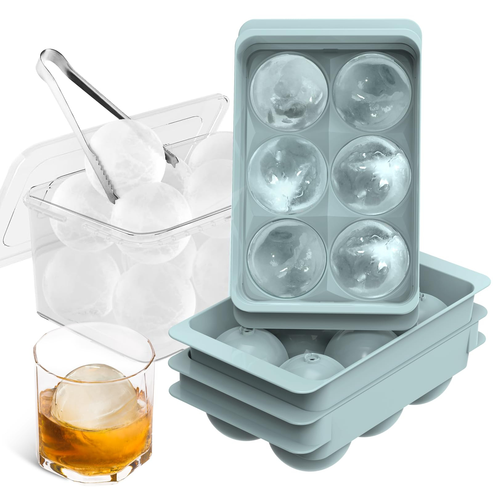 WIBIMEN Large Ice Cube Molds, Big Round Whiskey Ice Cube Trays for Freezer, Easy to Fill & Releas... | Amazon (US)