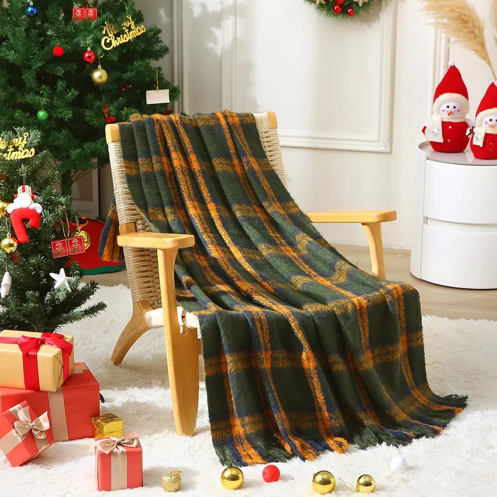 ZonLi Green Plaid Throw Blanket, 50'' x 60'' Decorative Vintage Blankets with Tassel for Couch, B... | Amazon (US)